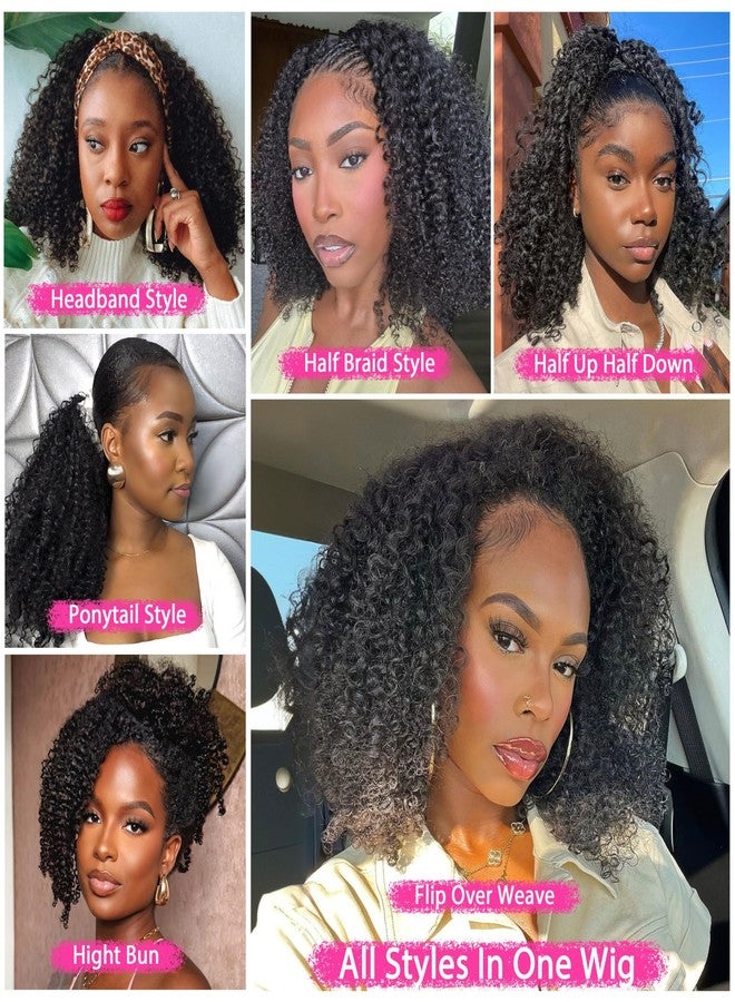 veravicky Half Wig Human Hair - 200% Density Curly Half Wig 3 In 1 Wear Go Glueless Wigs 16 Inch Drawstring Seamless Kinky Curly Flip Over Headband Wig Human Hair Beginner Friendly - Image 4